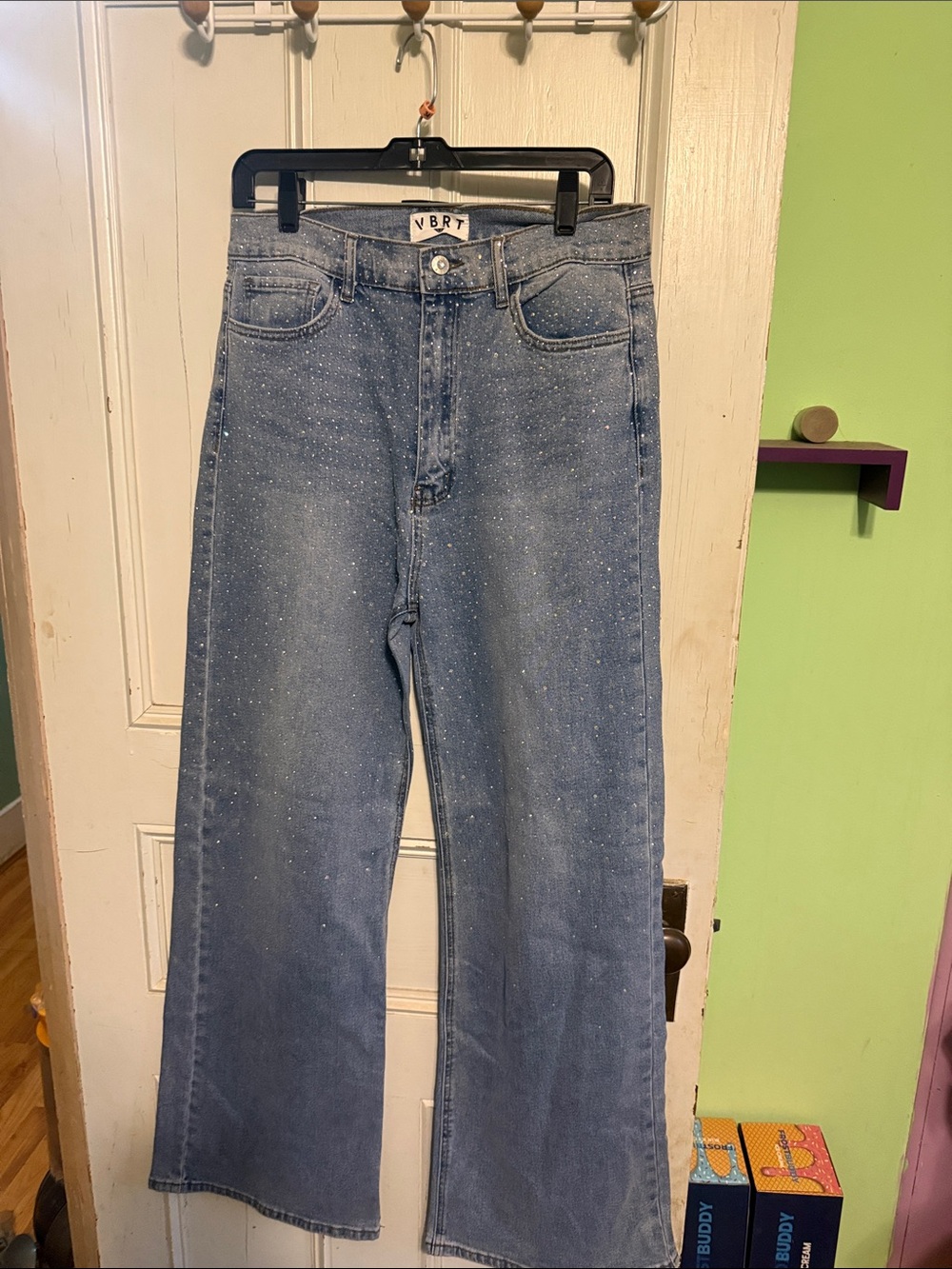 Light Blue Bootcut Jeans with Speckled Finish